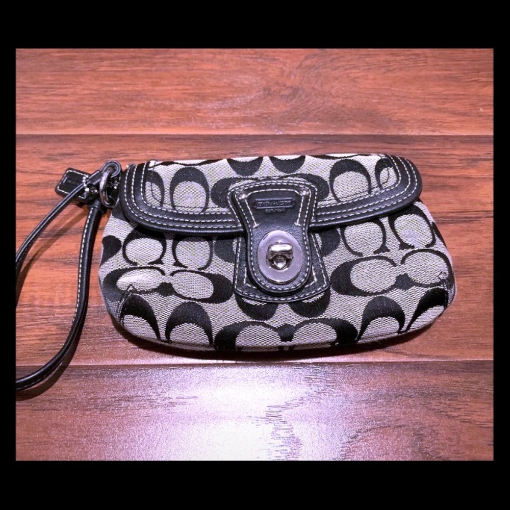 Coach Legacy Signature Jacquard Leather Turnlock Flap Wristlet